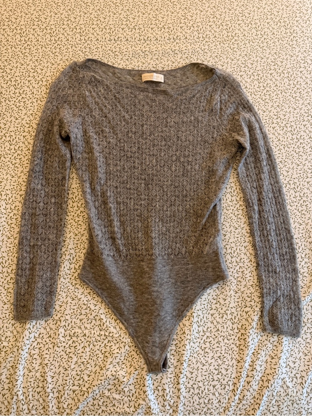 Abercrombie & Fitch Gray Textured Knit Long-Sleeve Bodysuit